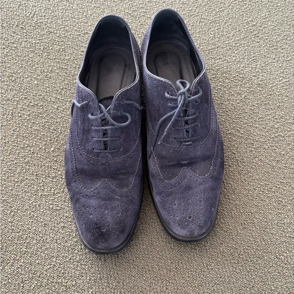 Tod's Women's Navy Suede Brogue Derbys